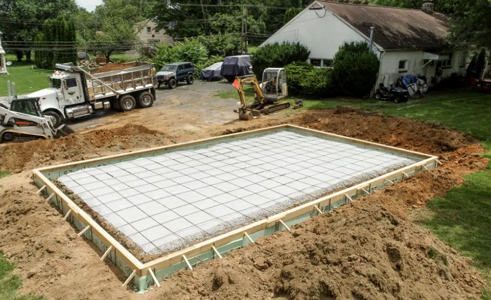 Professional concrete pour with rebar reinforcement