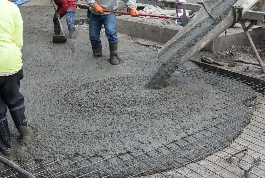 Skid steer grading and leveling the dirt pad